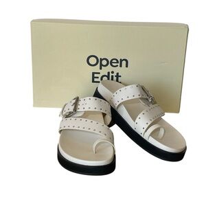 Open Edit Womens Ivory Florence Toe Loop Buckle Platform Strappy Sandals Sz 8 M